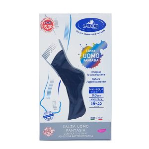 Sauber Calza Uomo Fantasia 140 Den Blu Riga Rossa