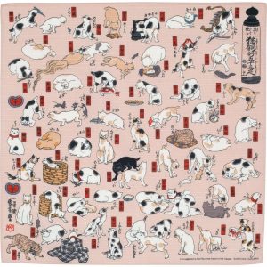 Furoshiki Ukiyo-e Kuniyoshi “Gatti come le 53 stazioni della Tokaido” 48cm