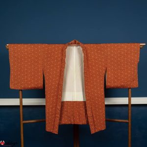 Haori da donna in seta marrone con motivo “asanoha”