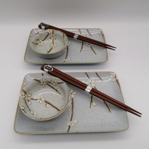 Set da sushi per 2 con fiori di ciliegio bianco/azzurro