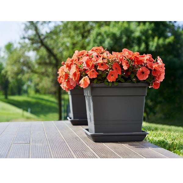 Vaso+Sottovaso in plastica quadrato 32 cm antrace - immagine 4