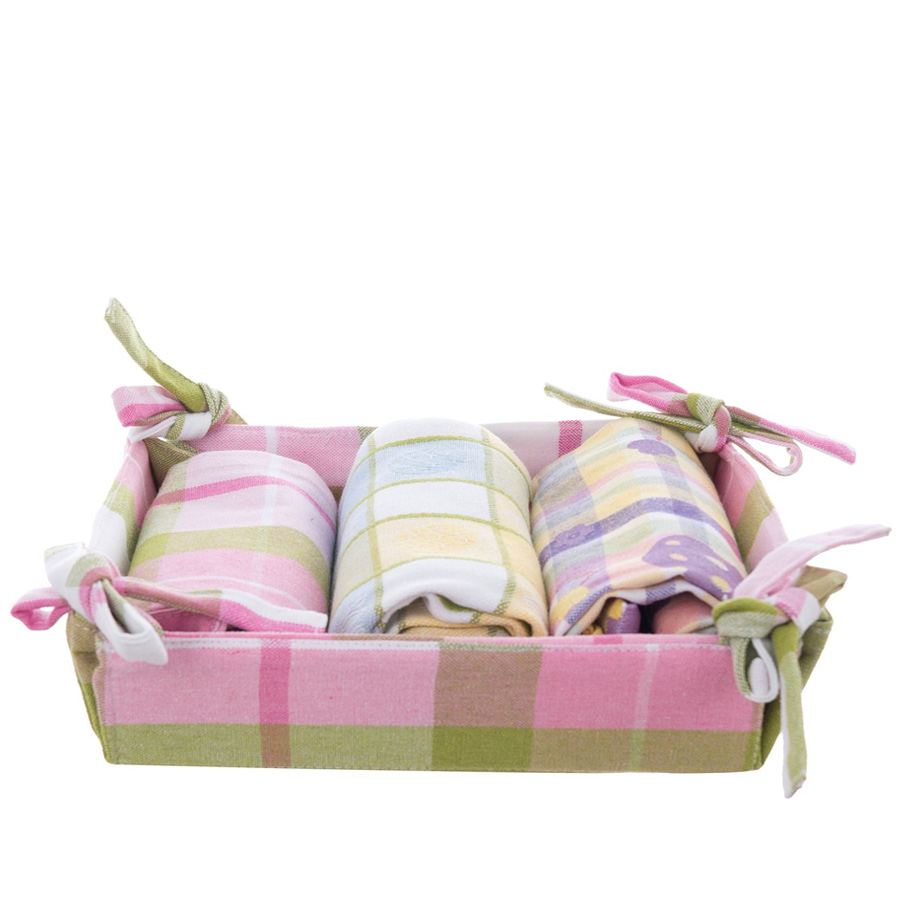 BLANC MARICLO’ Cestino in cotone multicolor con 3 strofinacci coordinati – 50 x 70 cm - immagine 2