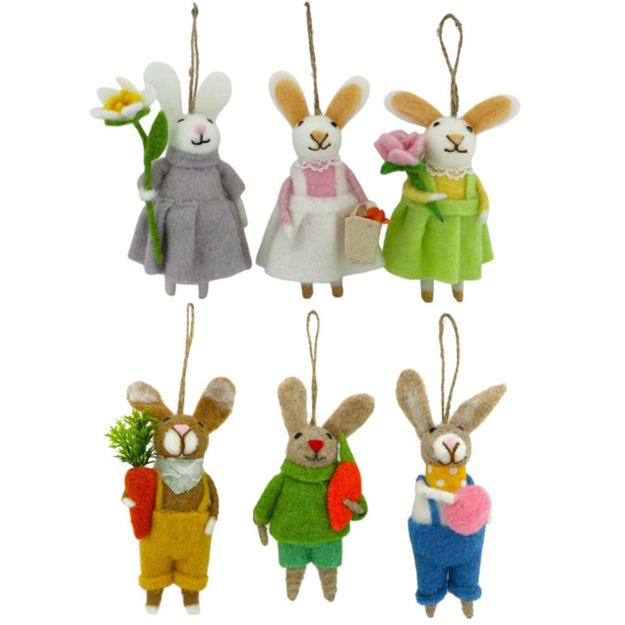 HOME SOCIETY Coniglio in lana da appendere assortito – 6,5 x 4 x 13 cm - immagine 2