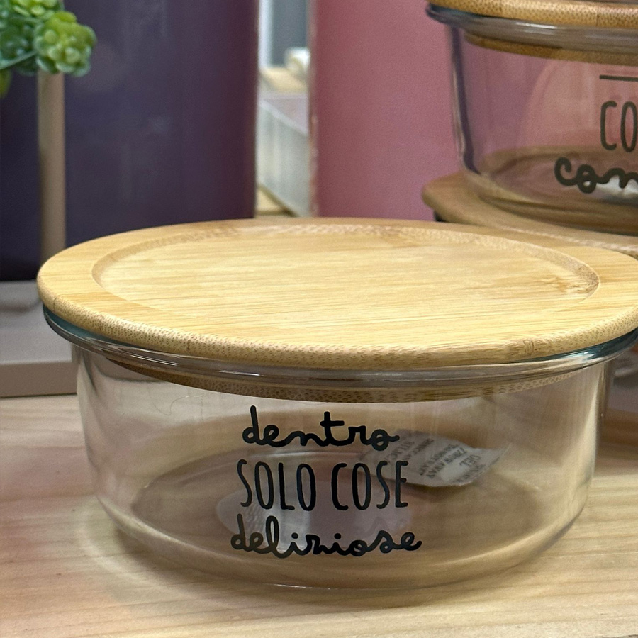 Contenitore per alimenti in vetro con coperchio in bamboo – ⌀ 16 x h 6 cm - immagine 5