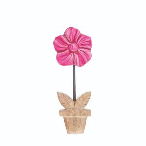 HOGEWONING Fiore decorativo “Malpaís” in resina lucida e legno fuxia – h 20 cm