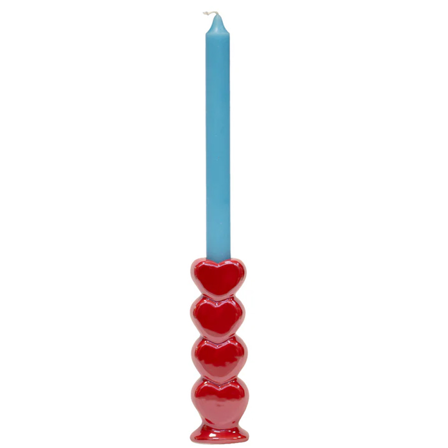 BLOGO DESIGN Portacandela in ceramica smaltata “Sweet Bloom” rosso – 5 x 4,2 x 15,2 cm - immagine 3
