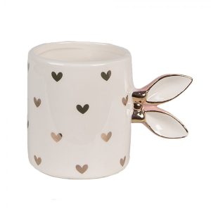 CLAYRE & EEF Tazza in ceramica bianca con cuoricini “Coniglio” – 300 ml