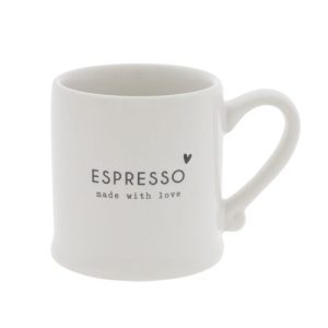 BASTION COLLECTIONS Tazzina da caffè bianca con scritta “ESPRESSO Made with love” – ⌀ 5 x 6 cm