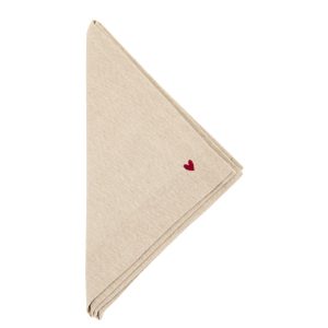 NUVOLE DI STOFFA Tovagliolo in cotone beige con cuoricino “Queen” – 42 x 42 cm