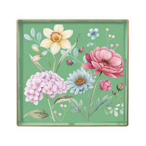 Vassoio quadrato in polipropilene verde “Summer Time – Fiori” Linea Serving – 35 x 35 cm